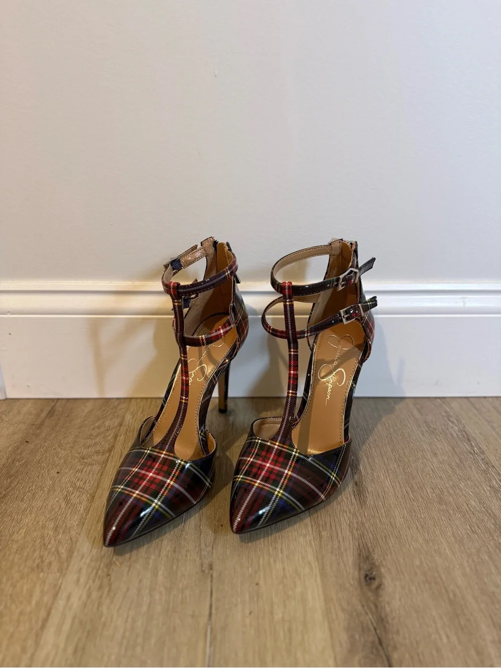 Jessica Simpson Pyllah Plaid High T-Strap Pumps.